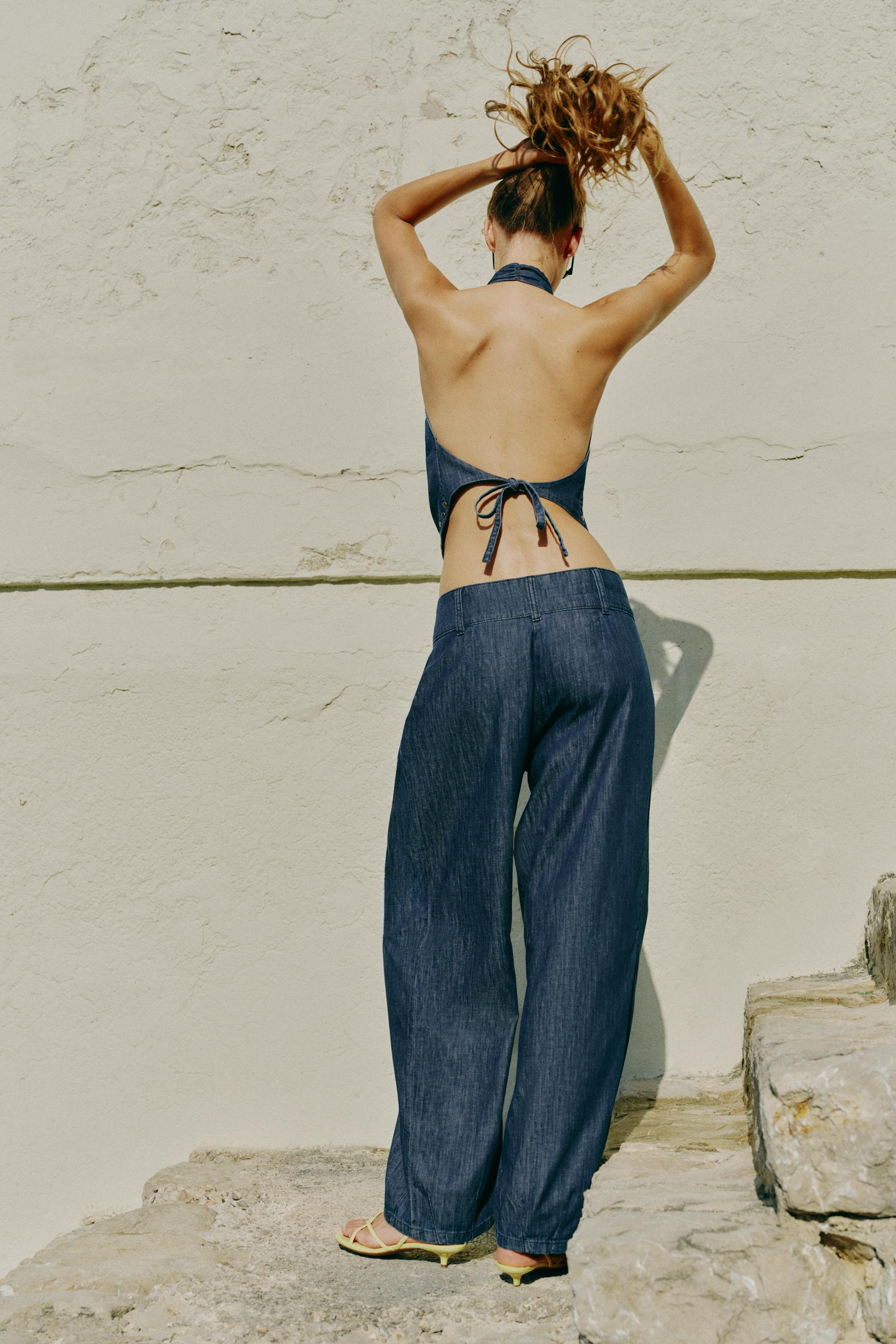 OPEN-BACK STUDDED HALTER TOP